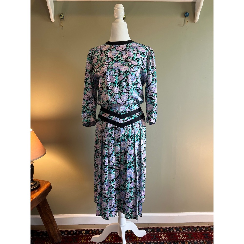 Vintage 1980’s‎ Maggy London Petites Floral Midi Dress Jeannene Booher 4P